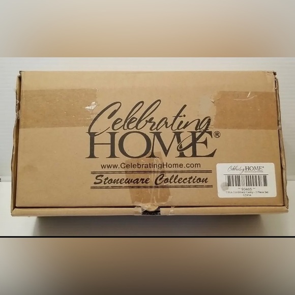 Celebrating Home Stoneware Collection Citrus Condiment Caddy 3 Pc Set NIB 93465 - Picture 7 of 10